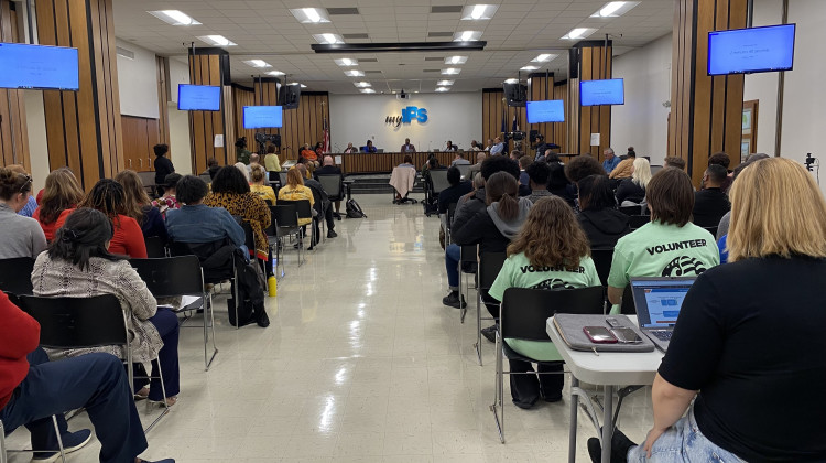 Students, parents and educators in the Indianapolis Public Schools district provide public comments on the district’s proposed overhaul plan before the school board votes on the plan in two weeks. - Elizabeth Gabriel/WFYI