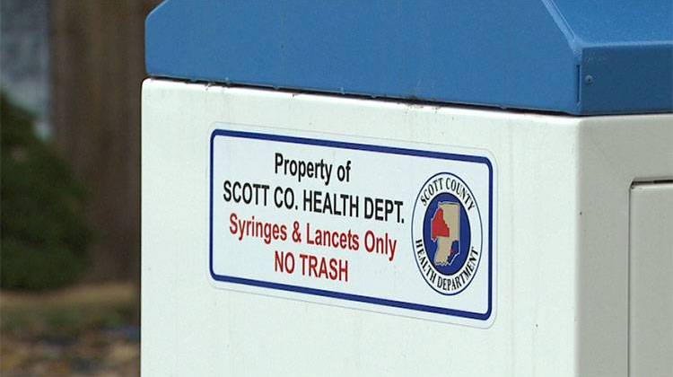 Those participating in Scott County's syringe exchange program can deposit used needles in this drop box on the side of the road. - Steve Burns/WTIU