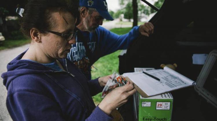 The Scott County Health Department's Brittany Combs makes a weekly stop with the county's syringe exchange program's mobile unit in Austin, Indiana. A state law means such programs must be renewed every two years at the most. -  Seth Herald/For Side Effects Public Media