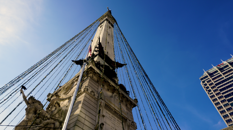 Ready for the Circle of Lights festivities, the new LED lights are streamed over the Soldiers' and Sailors' monument. - Ryan Flanery, WFYI News