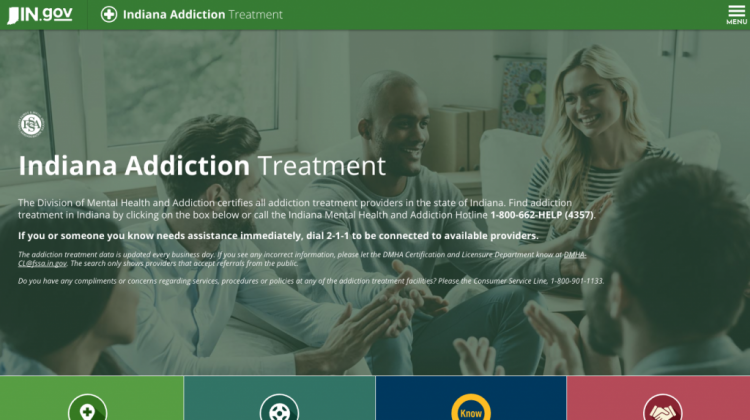 TheÂ Family and Social Services Administration announced efforts toÂ increase access to treatment in the state with the help of federal funds. - Screenshot from in.gov/fssa/addiction/