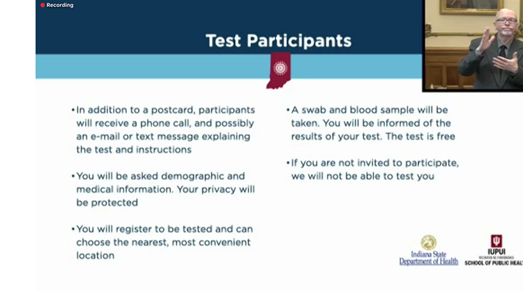 State Health Commissioner Dr. Kris Box says the study, over the course of several months, will test thousands of Hoosiers for the virus.  - Screenshot of Zoom call