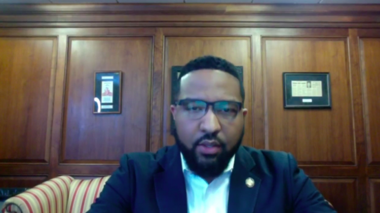 Indiana Sen. Eddie Melton (D-Gary) speaks on a web conference about worker safety. - Justin Hicks/IPB News