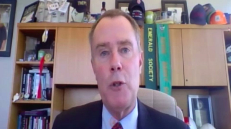 Indianapolis Mayor Joe Hogsett speaks during a virtual press conference on THursday, July 23, 2020. - Screenshot of the Channel 16 livestream.