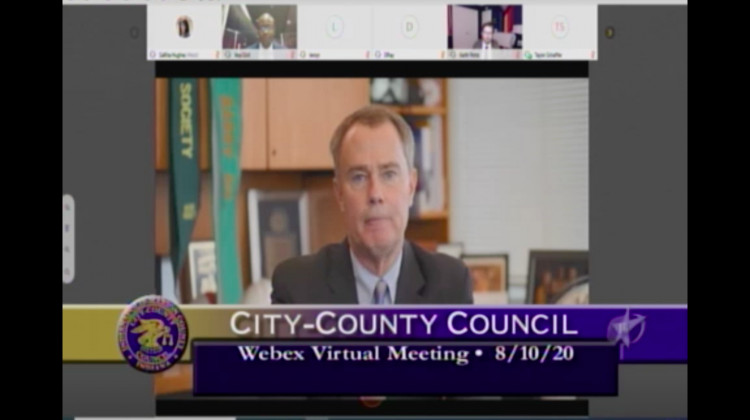Indianapolis Mayor Joe Hogsett delivered the 2020 State of the City address virtually Monday night before the City-County Council meeting. - Sceenshot of Webex meeting/Jill Sheridan/WFYI