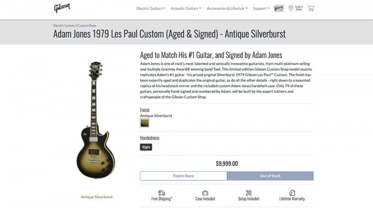 A screenshot of the Gibson website page for the guitar model stolen from the back of a truck at a Whiteland truck stop on Oct. 30. - screenshot of Gibson.com