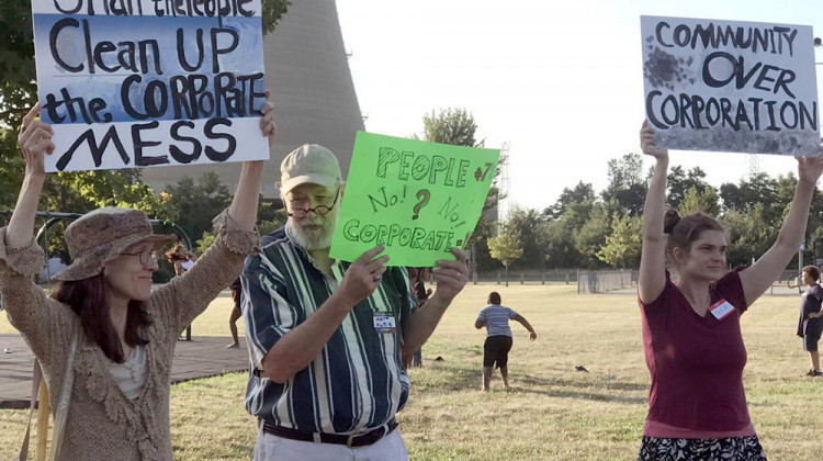 Protesters in Michigan City in 2019 rally against NIPSCO's rate increase.  - FILE PHOTO: Annacaroline Caruso/WVPE