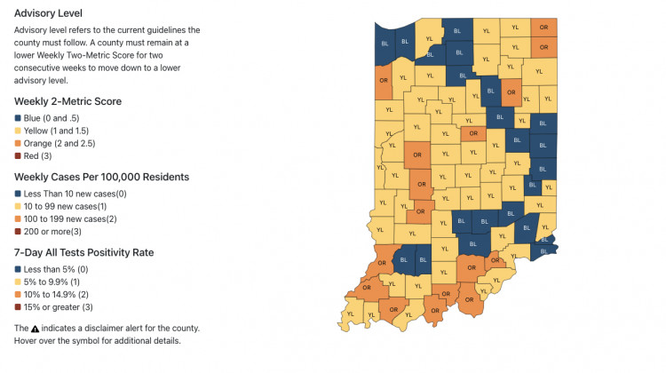 As of July 26, 15 counties were in Indiana’s second-riskiest category for the spread of the disease, according to an update posted Wednesday on the state’s coronavirus dashboard. - Indiana Department of Health