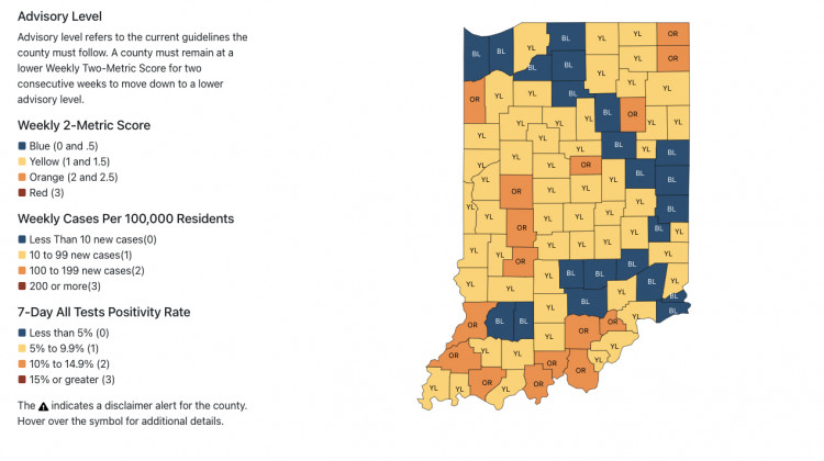 More Indiana Counties Join Second-Highest Virus Risk Group