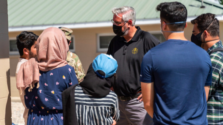 Gov. Eric Holcomb visits Afghan refugees staying at Camp Atterbury. - (Photo: Provided by the Governor's Office)