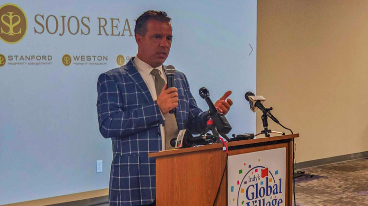 Sojos Capital principal Fabio de la Cruz announces his company plans to revitalize a portion of northwest Indianapolis and make it a global destination - Samantha Horton/IPB News