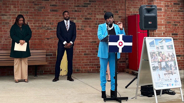 Councillor LaKeisha Jackson joins the Lift Indy announcement.  - Jill Sheridan/WFYI