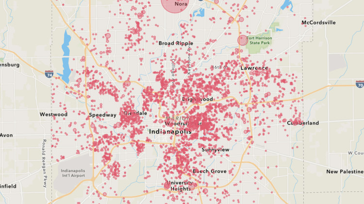 A map showing all of the health department complaints in Marion County against rental properties for the first six months of 2022. - Courtesy of SAVI