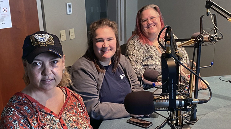 Lisa Wilkin, Abby Pequignot  and Jessica Gerig in the WFYI studio talking about efforts to connect central Indiana veterans with support. - Taylor Bennett/WFYI