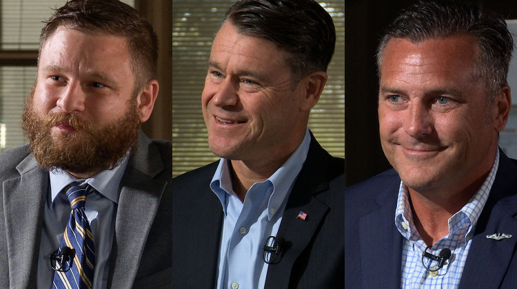 In interviews conducted in September and October 2022, Indiana's candidates for U.S. Senate discussed some of the top issues in the campaign. From left to right are Libertarian James Sceniak, U.S. Sen. Todd Young (R-Ind.) and Hammond Mayor Tom McDermott, a Democrat. - Alan Mbathi/IPB News