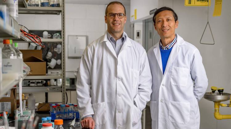 Purdue University researchers Jean-Christophe “Chris” Rochet and Dr. Riyi Shi say their discovery of a key factor in the development of Parkinson’s disease could lead to new therapies.  - Photo courtesy of Alex Kumar/Purdue University