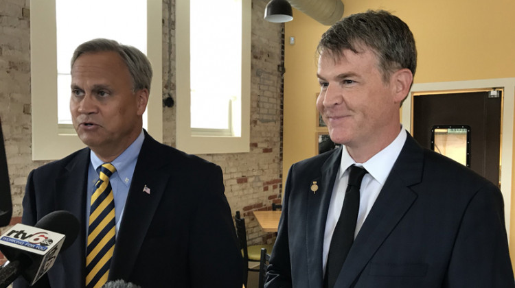 State Sen. Jim Merritt, left, announced Tuesday that GOP leaders elected former councilor Jefferson Shreve, right, to represent District 16 on the Indianapolis City-County Council. - Drew Daudelin/WFYI