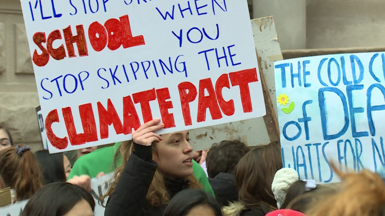 Students gathered at the Indiana Statehouse for the 2019 Youth Climate Strike. - (FILE PHOTO: Steve Burns/WTIU)