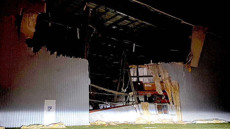 This photo provided by the National Weather Service shows damage at the SkyWest Terminal at Fort Wayne International Airport on Monday, June 13, 2022. - Liz Braden/WPTA via National Weather Service