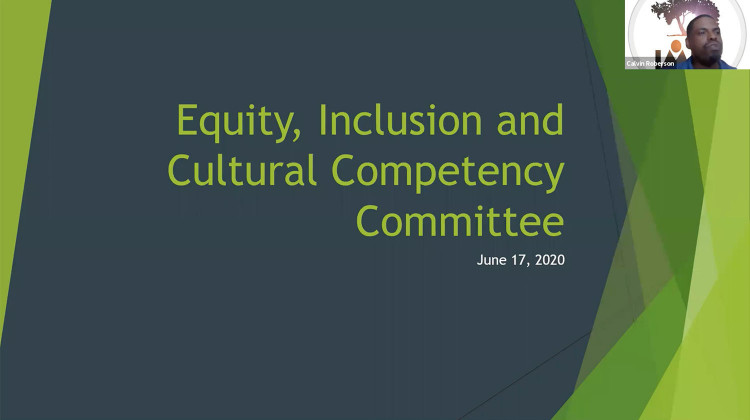 Indiana Minority Health Coalition Vice President Calvin Roberson presents to a virtual meeting of the Commission on Improving the Status of Children.  - Zoom screenshot