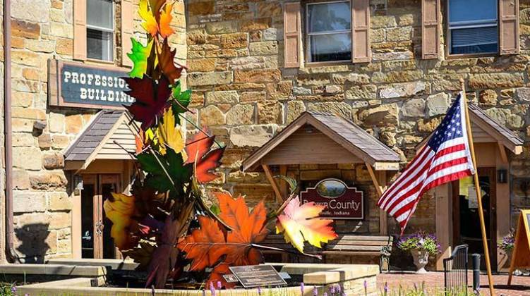 The sculpture's 22 large, colorful fall leaves represent the average number of veterans who commit suicide each day. - Photo courtesy Elder Heart