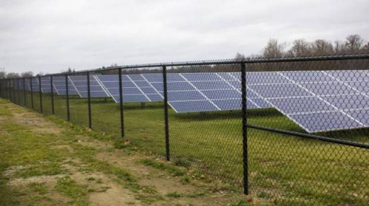 Solar panels behind Sheridan Elementary School. Sheridan Community Schools is one of the first completely solar powered districts in the state. - Peter Balonon-Rosen/IPB