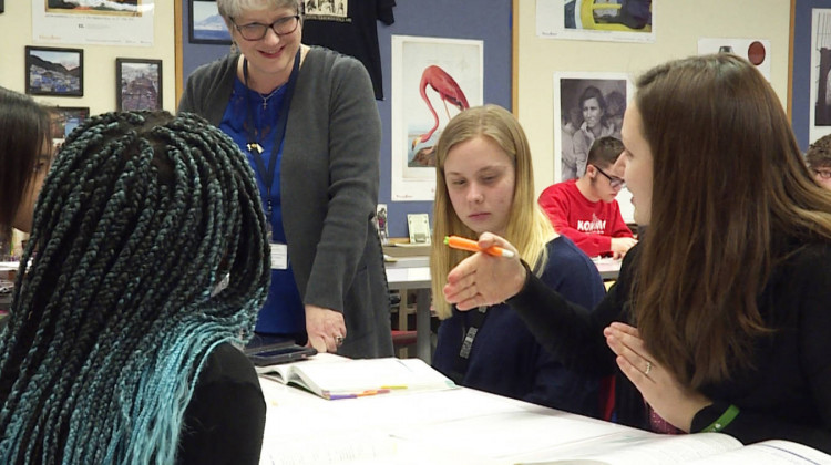 A teacher listens to student questions during an in class project in Kokomo. - Zach Herndon/WTIU