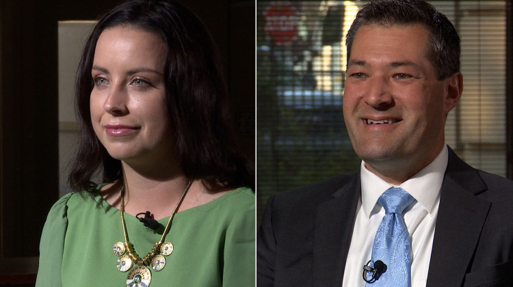 Democrat Destiny Wells, left, and Libertarian Jeff Maurer, right, sat down for interviews with IPB News about the Indiana secretary of state race. Republican Diego Morales refused to participate. - Alan Mbathi
/
IPB News