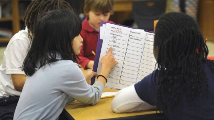 Students work on spelling words at IPS School 27, a Center for Inquiry magnet school, last February. - Alan Petersime/Chalkbeat Indiana