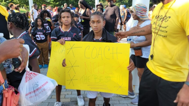 The Indy Steelers, community members and city officials were all present during the Stop the Violence Peace Rally in honor of Richard Donnell ‘Coach Nell’ Hamilton Sr. on August 4, 2023 at Tarkington Park near central Indianapolis. - Noral Parham III