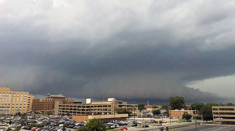 This photo taken from WFYI's parking garage shows Wednesday's severe storms moving north of downtown Indianapolis. - Doug Jaggers/WFYI