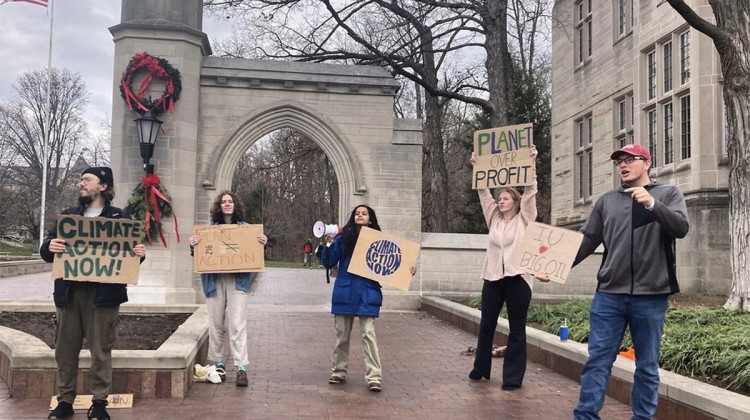 Students for a New Green World held a protest at Indiana University, Bloomington last week urging the university to implement its climate action plan. - Students for a New Green World / Instagram