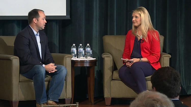 Congressman Marlin Stutzman, left, spoke today at the Indiana Ag Policy Summit. - Gretchen Frazee