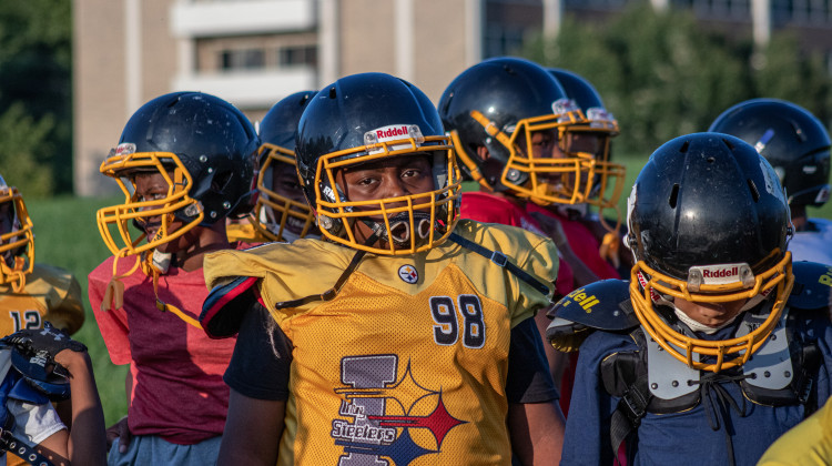 The Indy Steelers are a youth football team that has been training at Tarkington Park since 2000. The team feels like family to many of the kids around here. But park renovations left them with a smaller and bumpier area to train on. - (Stephanie Mbathi
/Side Effects Public Media)