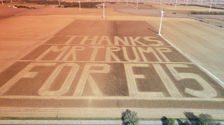 Benton County Farmer Bruce Buchanan harvests corn to create the message "Thanks Mr. Trump For E15" into his field. - Photo provided by Paige Britton and Barry Tolen