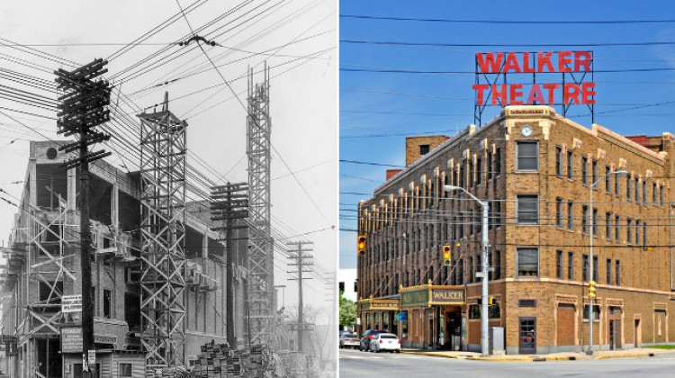 Then and now photo of the Walker Theater construction. - Jungclaus Campell / Indiana Landmarks