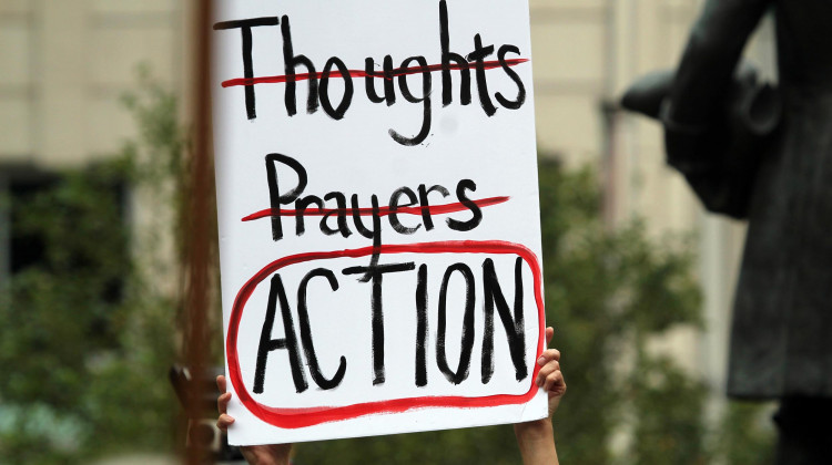 Gun safety activists from across Indiana gathered at the Statehouse Saturday. - Lauren Chapman/IPB News