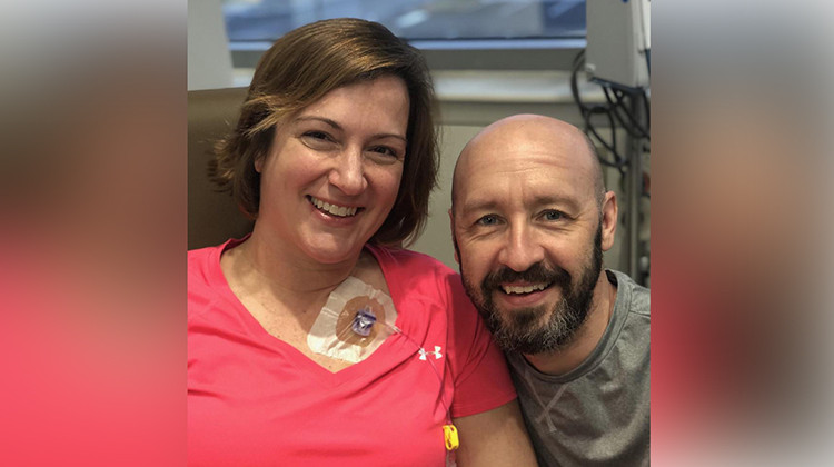 Sarah and Gabriel Bosslet at one of Sarah's early chemotherapy appointments. Gabriel planned to attend all of Sarah's chemotherapy treatments, but after the coronavirus pandemic began, visitors were restricted at the clinic. - Courtesy Gabriel and Sarah Bosslet