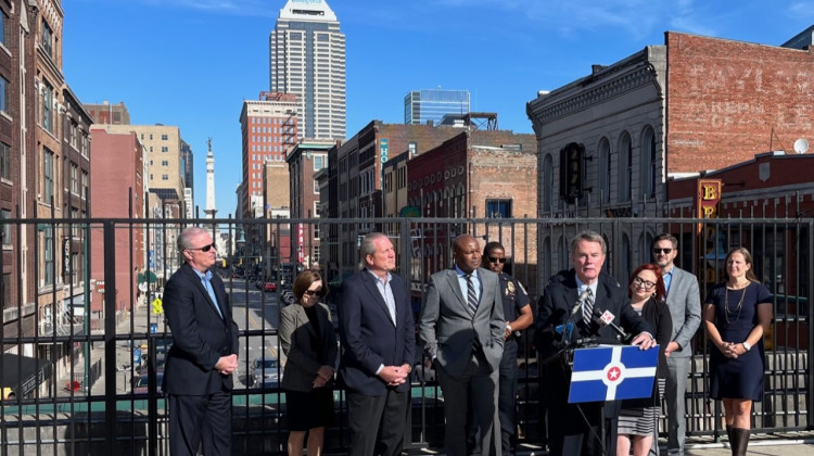 City leaders announce the investment on bridge over Meridian St. (Jill Sheridan WFYI)