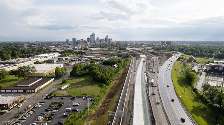 An aerial view of the North Split construction in June 2022. - Provided by the Indiana Department of Transportation