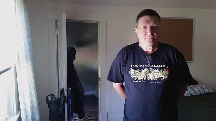 Army veteran Tim Turner, 57, stands in his room at a Hoosier Veterans Assistance Foundation transitional house in Indianapolis. - Annie Ropeik/Indiana Public Broadcasting