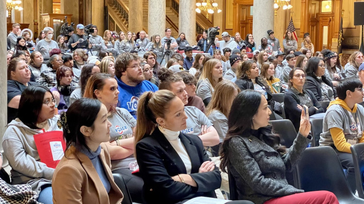 Hundreds of people gathered at the Statehouse Wednesday to raise awareness about the impact of tobacco use on young people.   E-cigarettes are the most commonly used tobacco product among Indiana high school students. Twenty percent of high school Hoosiers reported e-cigarette use in 2021. - Darian Benson/WFYI News