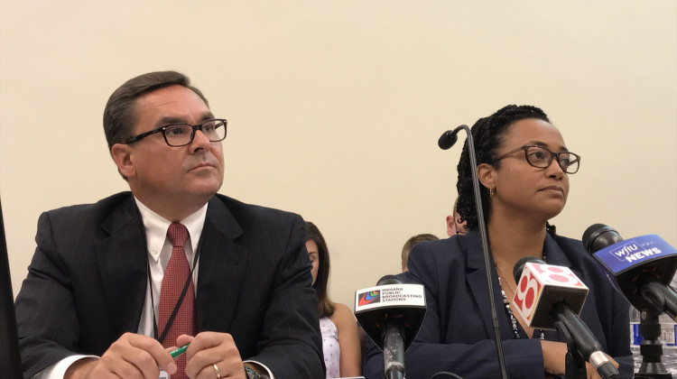 DCS Associate Director Todd Meyer, left, and Director Terry Stigdon, right, testify before a legislative study committee.  - Brandon Smith/IPB News