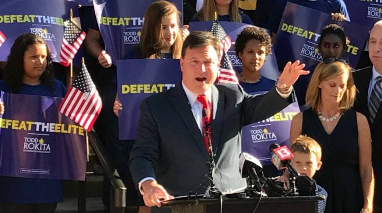 U.S. Rep. Todd Rokita (R-Brownsburg) launches his Senate bid on the south steps of the Indiana Statehouse. - Brandon Smith/IPB