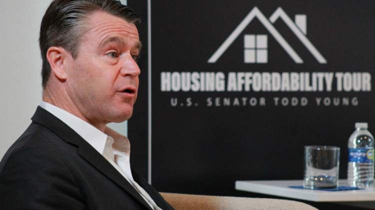 U.S. Sen. Todd Young (R-Ind.) discusses his affordable housing proposals at a meeting with the Indiana Association of Realtors on Wednesday, June 28, 2023.  - Brandon Smith/IPB News