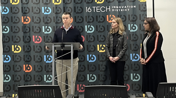 U.S. Sen. Todd Young (R-Ind.) discusses the potential of Indiana as one of 20 tech hubs designated in federal legislation passed last year to increase investment in innovation and technology. - Violet Comber-Wilen/IPB News