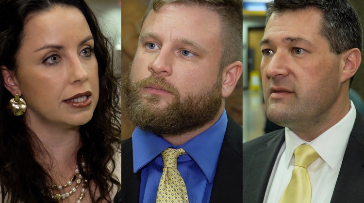 From left, Democratic candidate Destiny Wells and Libertarian candidates James Sceniak and Jeff Maurer participated in the launch of the town hall series in Greenfield. - (Alan Mbathi/IPB News)