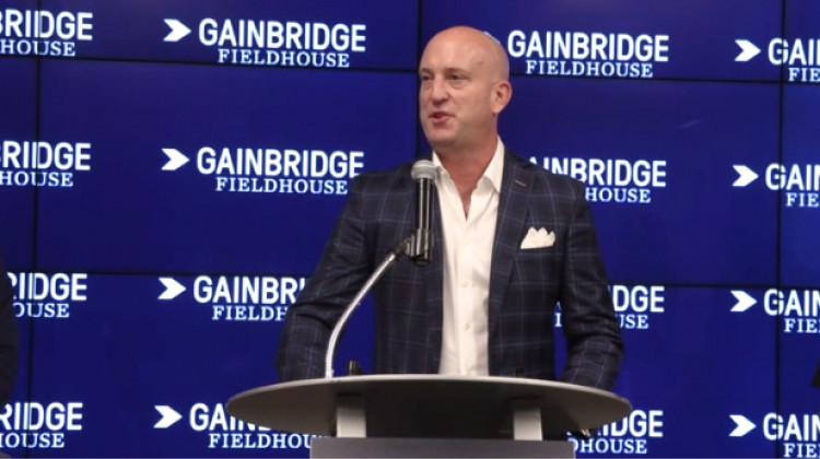 Group 1001 President and CEO, Dan Towriss speaks during the press conference on Monday, Sept. 27. - Screenshot of the Pacers Sports & Entertainment video feed