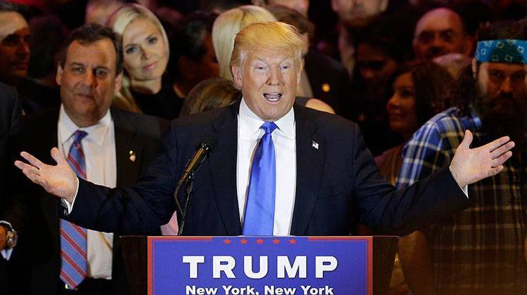 Republican presidential candidate Donald Trump speaks during a primary night news conference, Tuesday, April 26, 2016, in New York.  - AP Photo/Julie Jacobson