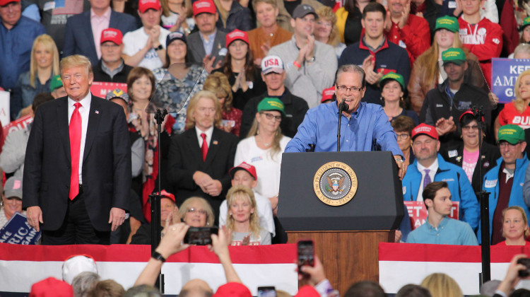 President Donald Trump and U.S. Sen. Mike Braun (R-Ind.) at a campaign event in 2018.  - Lauren Chapman/IPB News